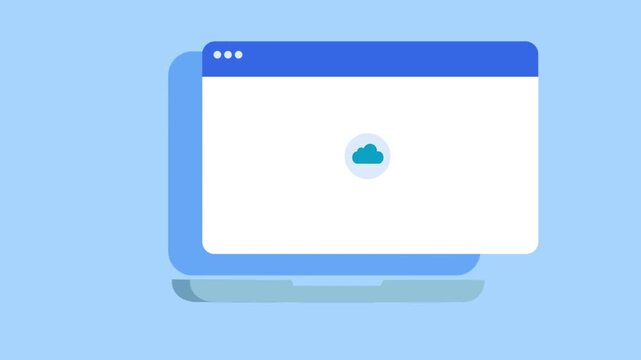 Minimal web browser window interface with cloud loading icon on a blank page. Clean UI design concept for cloud services, data loading, and online application processes.
