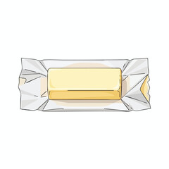 A stick of light yellow butter in a partially unwrapped paper wrapper