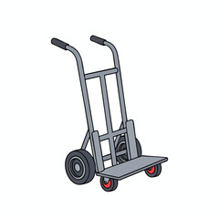 A cartoon depiction of a two-wheeled hand truck