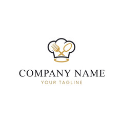 Fototapeta premium Elegant Chef Hat Logo with Crossed Utensils for Culinary Business.
