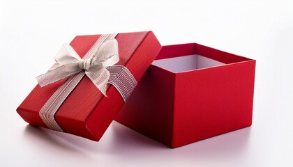 Obraz premium Open Red Gift Box With Ribbon On White Background