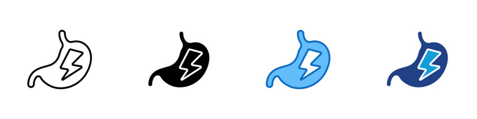 Stomach Pain Multiple Style Icon Design Vector - Stomach with pain symbol representing abdominal pain, cramps, or digestive discomfort