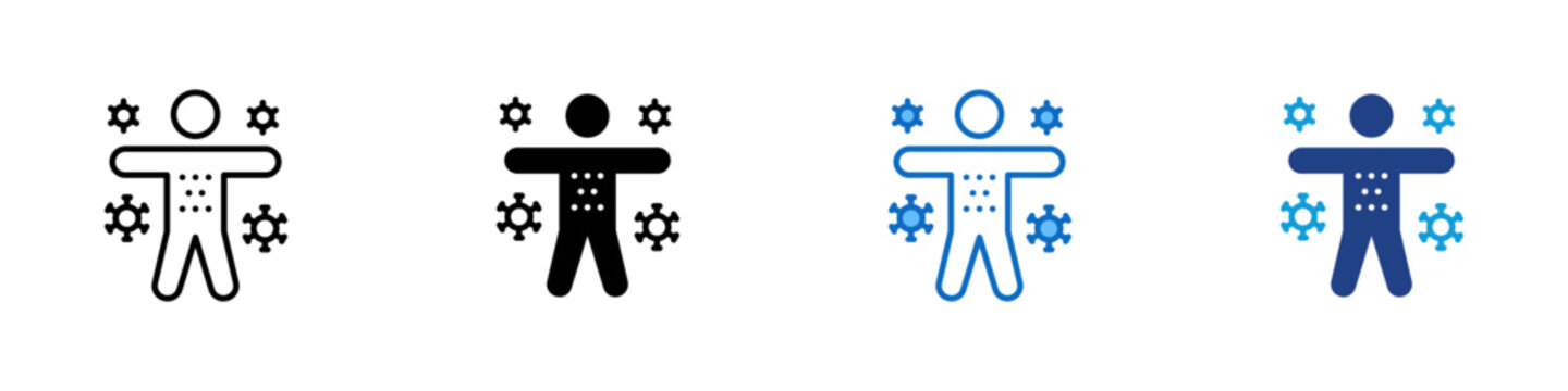 Allergy Multiple Style Icon Design Vector - Human figure surrounded by allergens representing allergic reactions and immune sensitivity