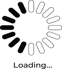 Obraz premium Minimalist Black and White Loading Progress Bar Icon with Circular Spinner and Loading Text for Web Interface Digital App Design Graphic Isolated Vector