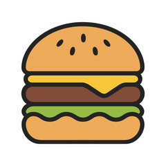 A colorful illustration of a classic cheeseburger with sesame seed bun