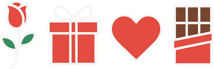 A rose gift heart and chocolate symbols of love and affection