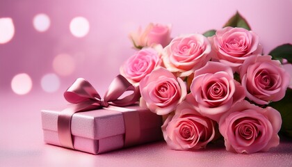 Pink Roses With Gift