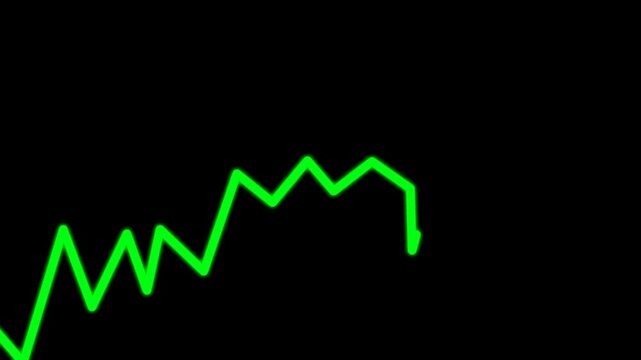 Green glowing growth chart animation with rising zigzag line on transparent background. Modern financial and business graph in 4K resolution, perfect for analytics, investment, success, statistics, tr