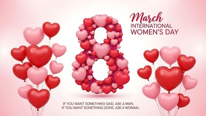 International Womens Day celebration with heart balloons