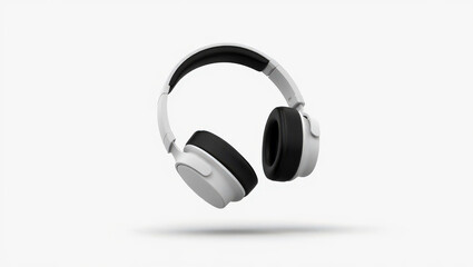 Immersive Audio Experience Sleek White Headphones with Black Accents Floating Against a Clean White Background for Modern Sound Technology