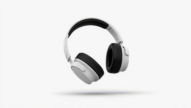 Immersive Audio Experience Sleek White Headphones with Black Accents Floating Against a Clean White Background for Modern Sound Technology