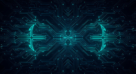 digital circuit background with abstract glowing lines representing data flow network communication and cyber security for modern technology presentations