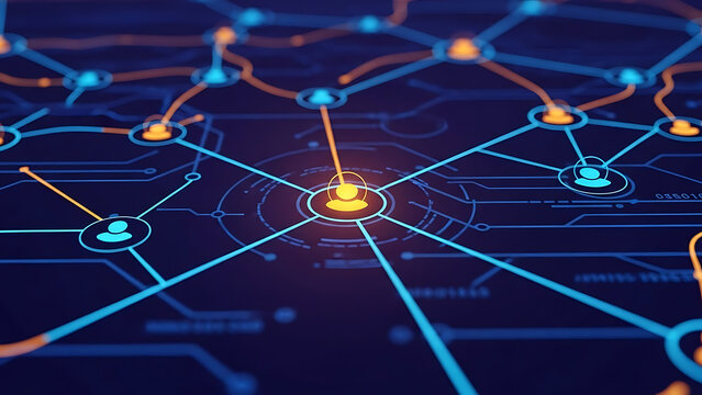 digital network concept visualizing interconnected user profiles and digital data flow in a secure online environment for modern business solutions. - Powered by Adobe