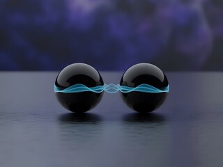 Autonomy versus accountability concept background with two balanced shapes connected by a glowing central line