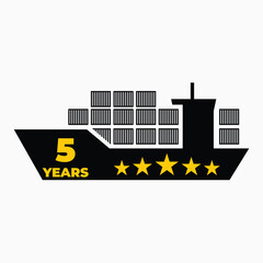 Five Year Shipping Experience Cargo Ship Icon