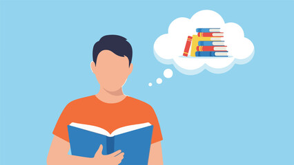 Student Reading Book with Thought Bubble of Knowledge and Learning