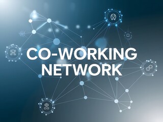 Co-working network wallpaper with interconnected workspace icons, digital nodes, and smooth gradient transitions