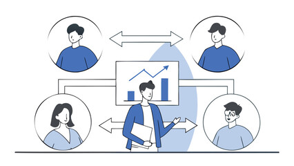 Businessman presenting data to engaged colleagues in modern office setting