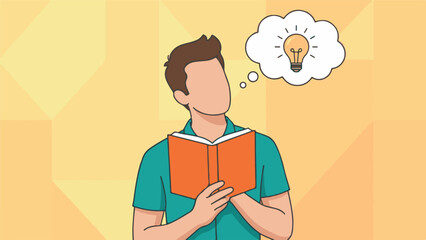 Conceptual illustration of a man reading a book and getting an idea