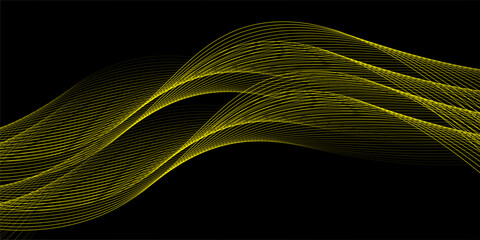 Abstract background with lines. Vector background with golden waves. Background for music album, poster, card, advertisement. Black and gold
