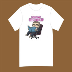 Adulting Level Expert Sloth Reading T-Shirt Design