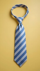 Striped Blue Necktie on Yellow &ndash; Formal Fashion Accessory Closeup