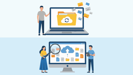 Cloud Computing Data Management and Digital Files Synchronization Illustration