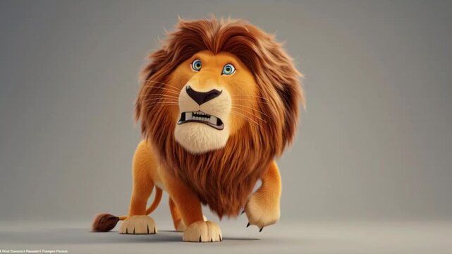 A powerful cartoon roaring lion in a modern premium animation style, bold expressive facial features, wide open mouth with stylized sharp teeth