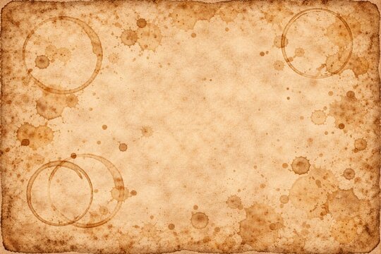 Vintage parchment paper with coffee stains and ring marks