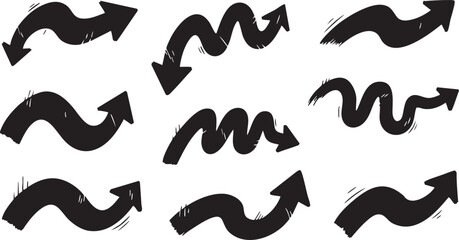 Fototapeta premium Various black arrows pointing in different directions on a white background