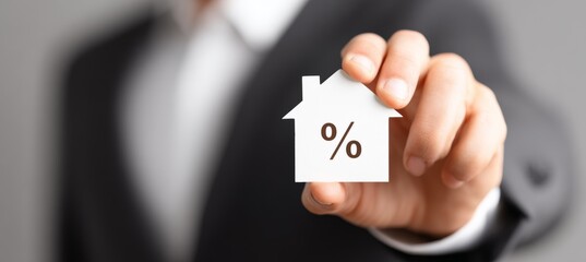 Broker hold house mortgage interest rate icon. Investment, real estate, property concept. Generative AI technology.