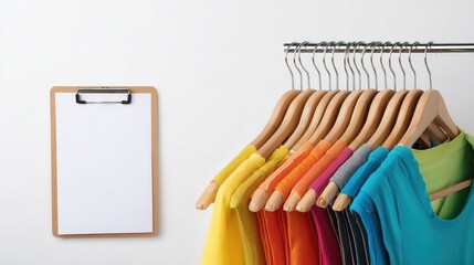 Colorful Clothes on Hangers with Clipboard