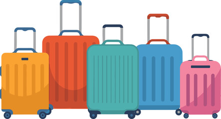 Colorful suitcases in various sizes on black background