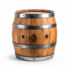 Obraz premium Brown wooden barrel with metal hoops, circular top, and two holes