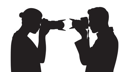 Silhouetted Man and Woman Pointing Fingers at Each Other Isolated on White