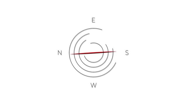 minimal compass direction indicator animation on white background.