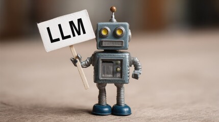 Retro Robot Holding LLM Sign