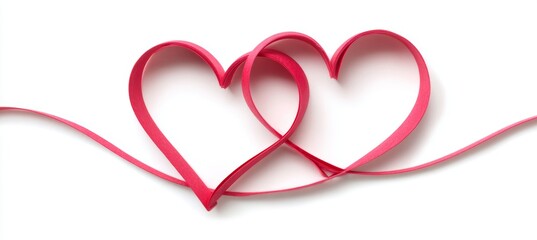 Pink ribbon tape forming a heart shape. Generative AI technology.	
