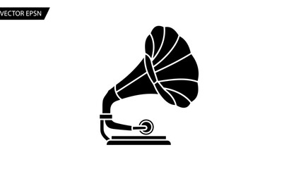Vintage gramophone icon on white background