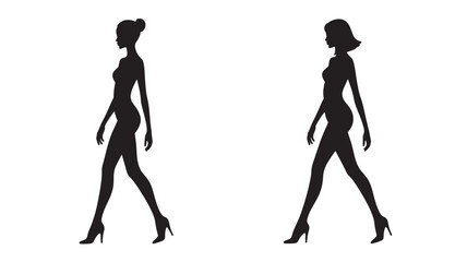 Silhouette Women Walking High Heels Isolated on White