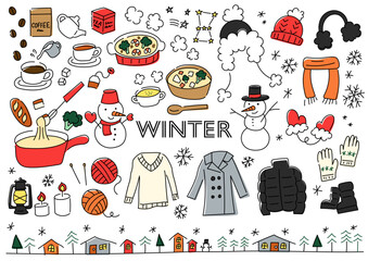 冬のものを集めた手描きイラストセット