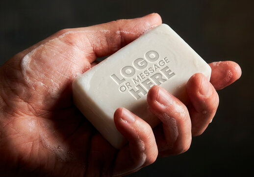 Soap on Man Hand Logo or Message Mockup