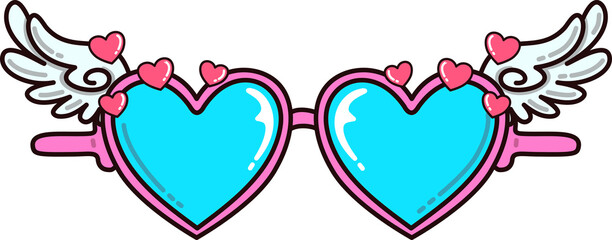 Valentine Heart-Shaped Glasses with Wings Illustration