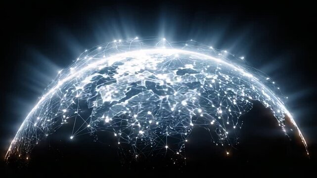 A Stunning Visualization of a Connected World, Showcasing the Interconnectedness of Global Networks and Data Flow with a Futuristic, Illuminated Atmosphere