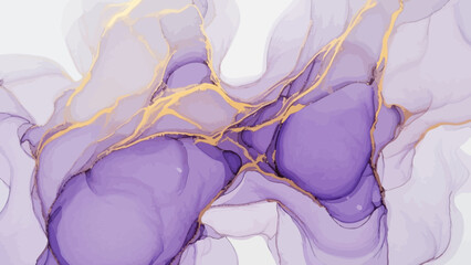 Abstract watercolor background with purple hues and gold veins, elegant design