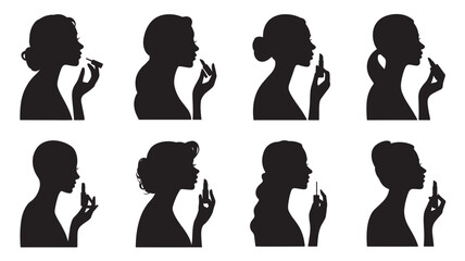 Silhouettes of Women Talking on Phones in Various Hairstyles