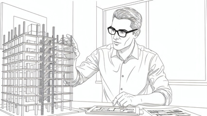 An architect working on a building design in his office