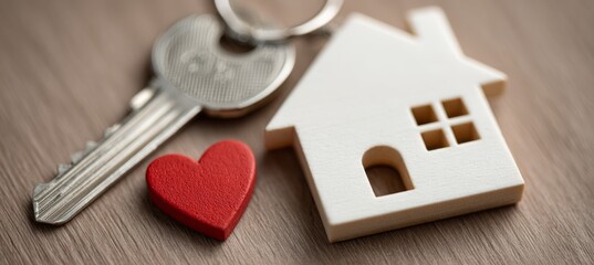 House key and love icon. Mortgage, investment, real estate, property concept. Generative AI technology.