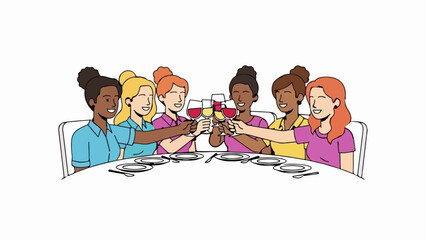 Diverse women enjoying a celebratory toast with wine glasses at a table