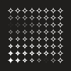 Abstract monochrome gradient poster background vector set. Modern cover template with black and white perspective geometric prism shape, halftone dot. Ideal design for social media, banner, ads.